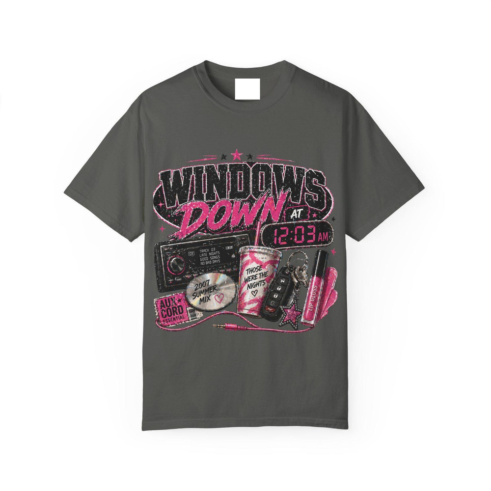 Windows Down Cassette Radio Graphic T Shirt Charcoal
